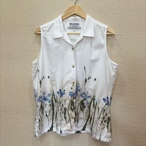 Columbia Vintage Sleeveless Button Front Top W/ “Painted Floral” Design XL